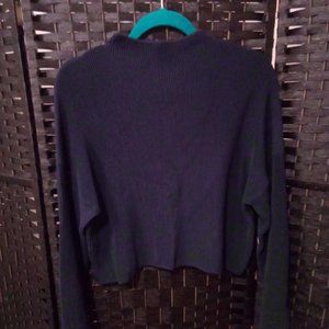 TOPSHOP Women's Navy Blue Mock Neck Long Sleeve Knitted Crop Top Tunic Size 8